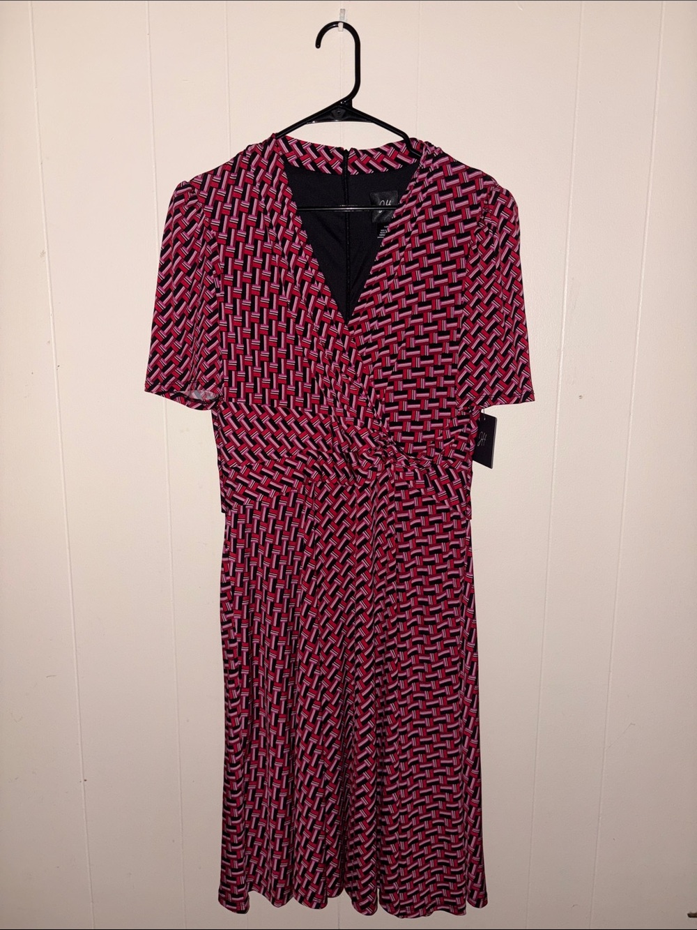 Women's Geometric Pink Twist-Front Dress